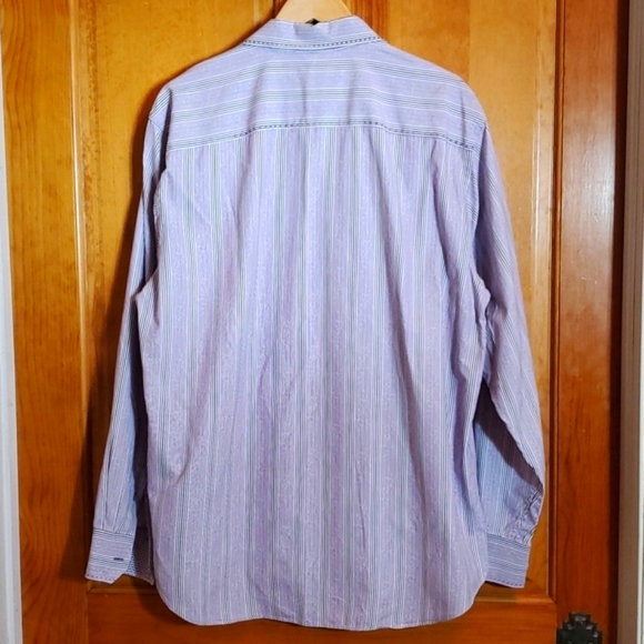 👕 BUGATCHI UOMO XL PURPLE & WHITE EMBROIDERED STRIP LONGSLEVE BUTTONDOWN SHIRT - Picture 2 of 6